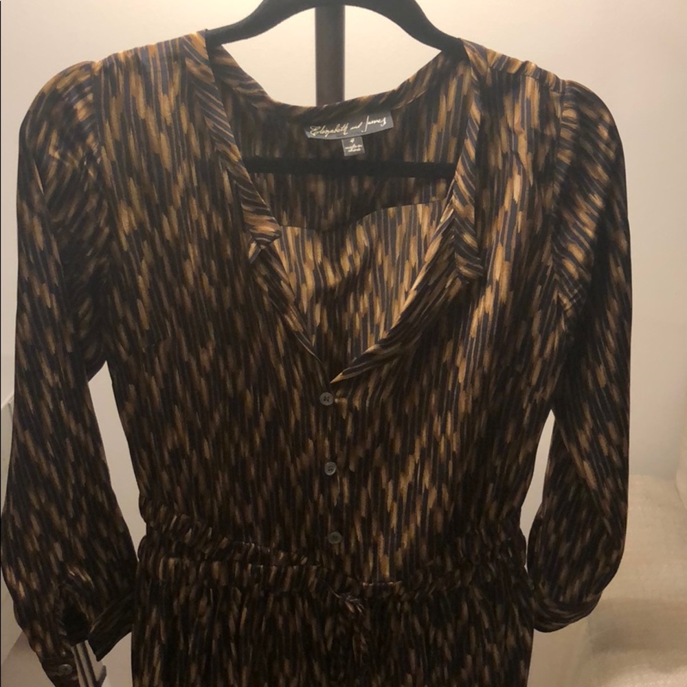 Elizabeth and James black brown print silk dress